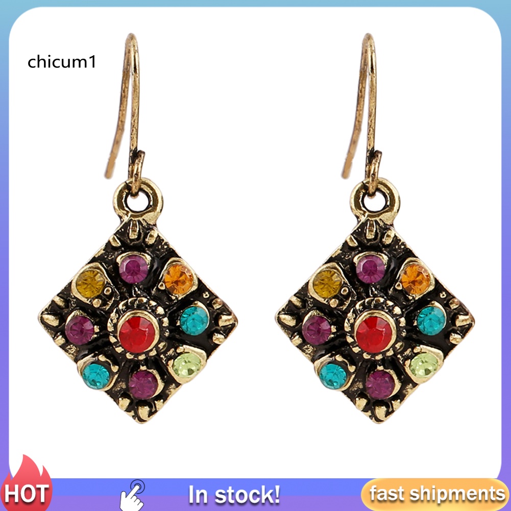 Khuyên Tai Chuỗi Đính Đá Nhiều Màu Sắc Phong Cách Bohemian