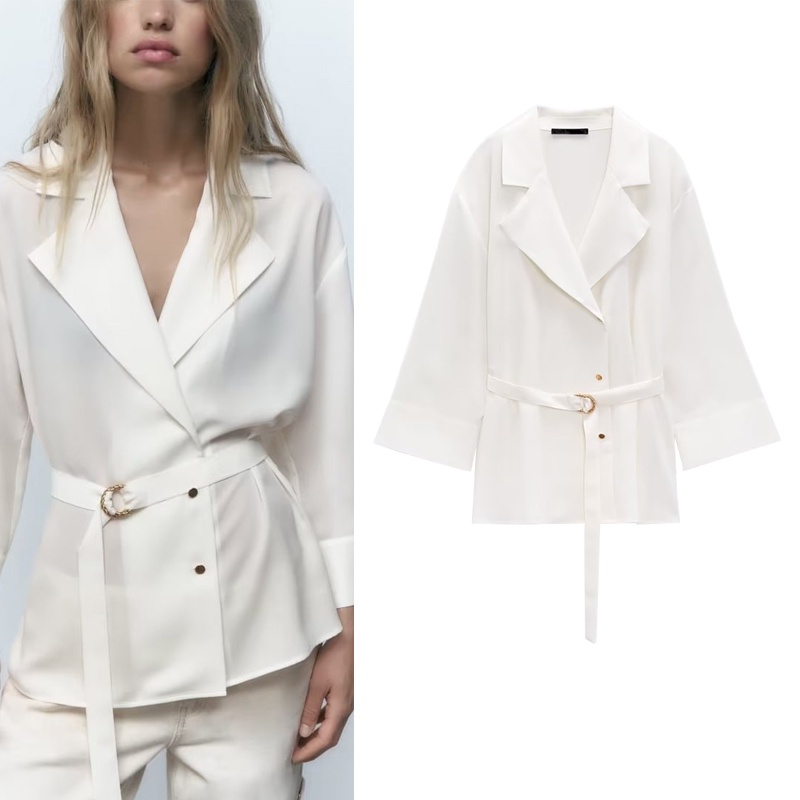 Áo Sơ Mi Zara Bằng Lụa Satin Kèm Thắt Lưng Thời Trang Mùa Thu Cho Nữ 3666198