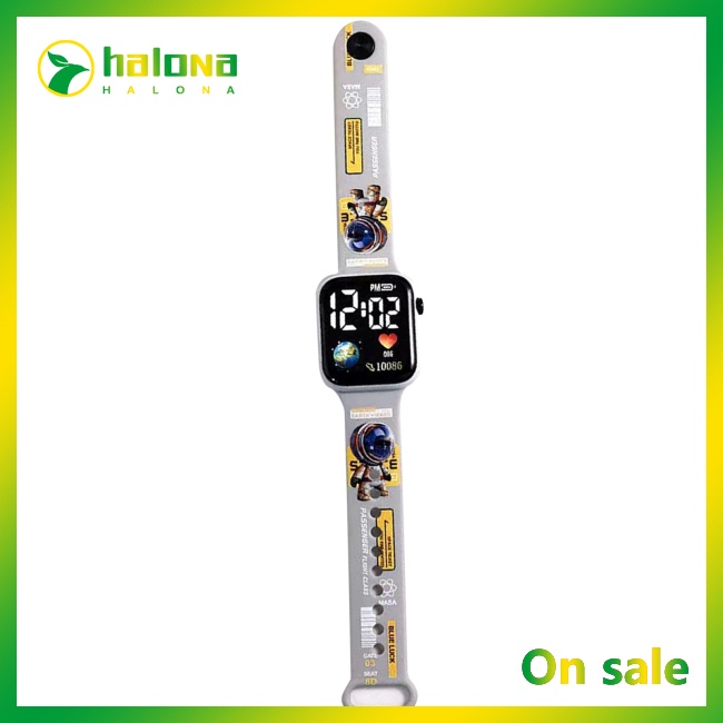 Đồng Hồ Điện Tử Đeo Tay Mặt Vuông Có Đèn Led In Hoạt Hình Halo Dành Cho Học Sinh