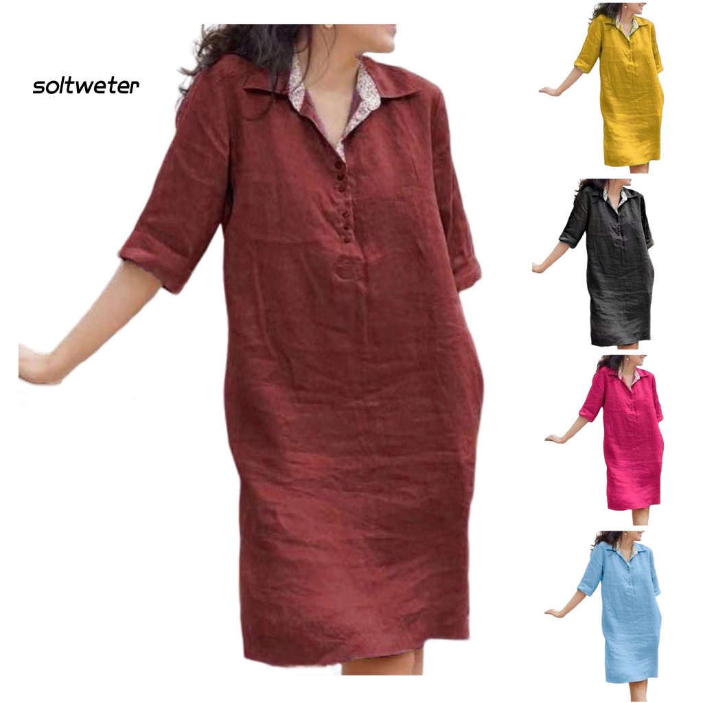 Đầm Cổ V Tay Lỡ Màu Sắc Thời Trang Mùa Hè Xinh Xắn Cho Nữ