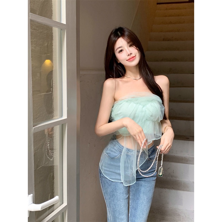 Áo Ống Ngắn Dáng Ôm Bằng Vải Gạc Màu Trơn Gợi Cảm Thời Trang Cho Nữ