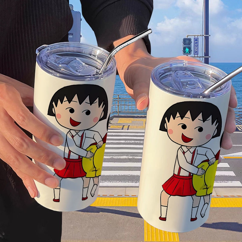 Bình Nước Giữ Nhiệt Bằng Thép Không Gỉ In Hình Cậu Bé Bút Chì Shin-Chan Kèm Ống Hút Tiện