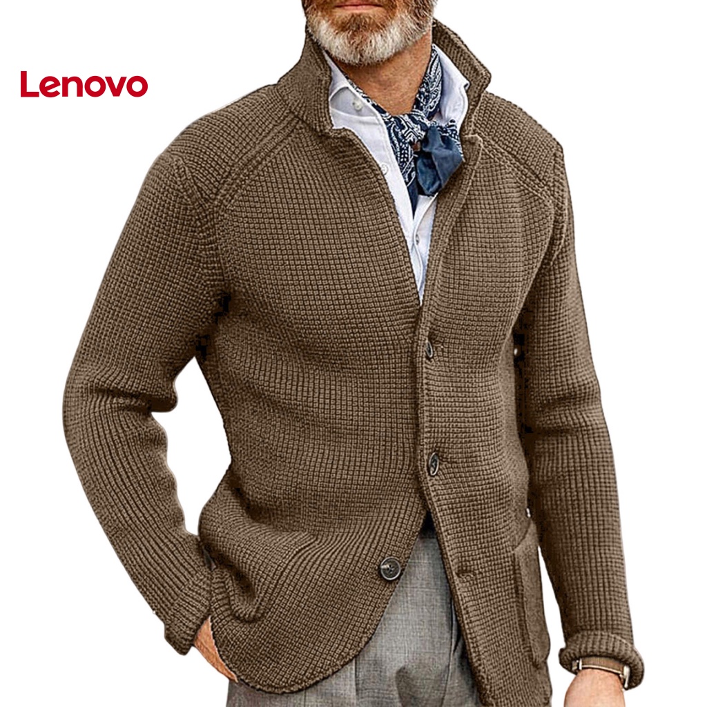 Áo Khoác Sweater Dệt Kim Dày Dặn Tay Dài Cổ Đứng Đính Nút Màu Trơn In Hoa Hướng Dương Thời Trang Thu Đông Cho Nam