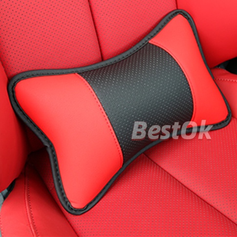 1 Gối Tựa Đầu Bằng Da PU Màu Đỏ Đen Thoải Mái Cho Xe Hơi