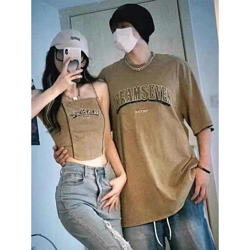 Áo Thun Tay Ngắn Hai Dây Mùa Hè 2023 Phong Cách Mới Mẻ Cho Cặp Đôi Đồ đôi  đồ cặp nam nữ