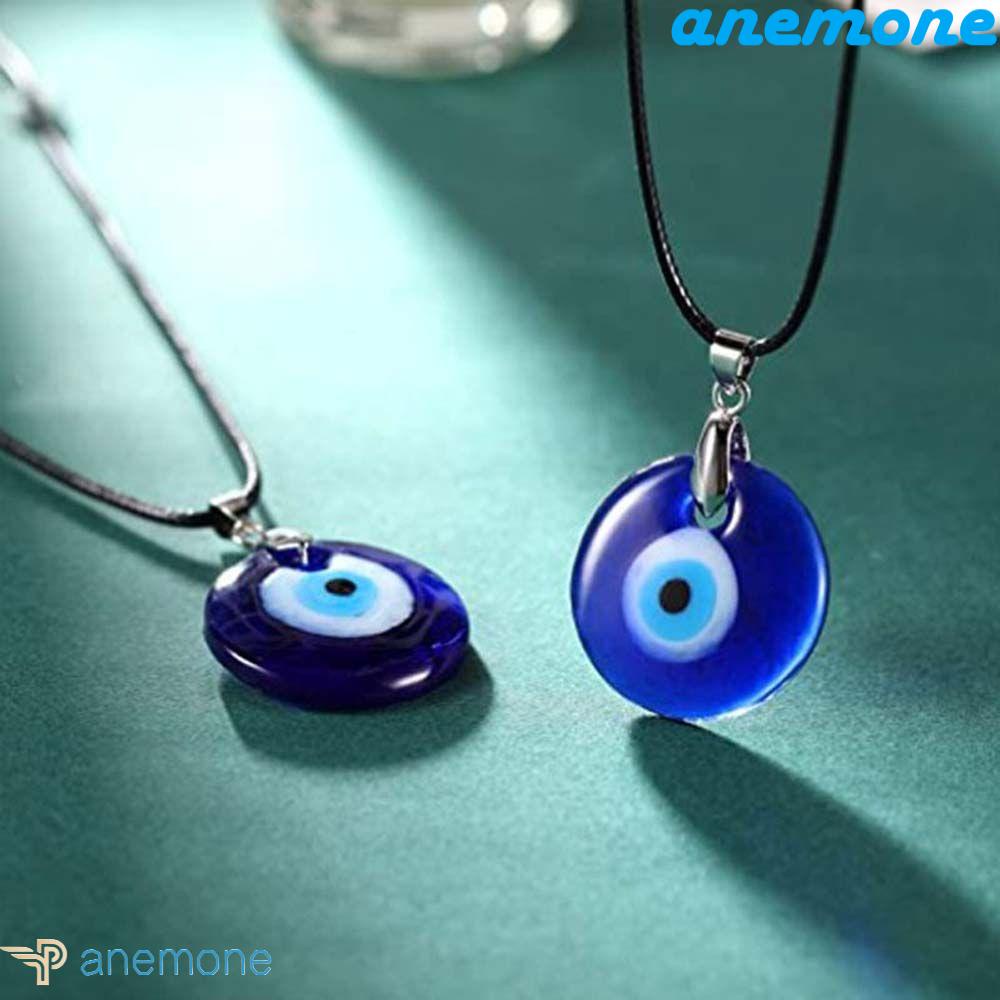 ANEMONE Vòng cổ Da Pu Mặt Hình Đôi Mắt Xanh Phong Cách Punk Hip Hop Thời Trang