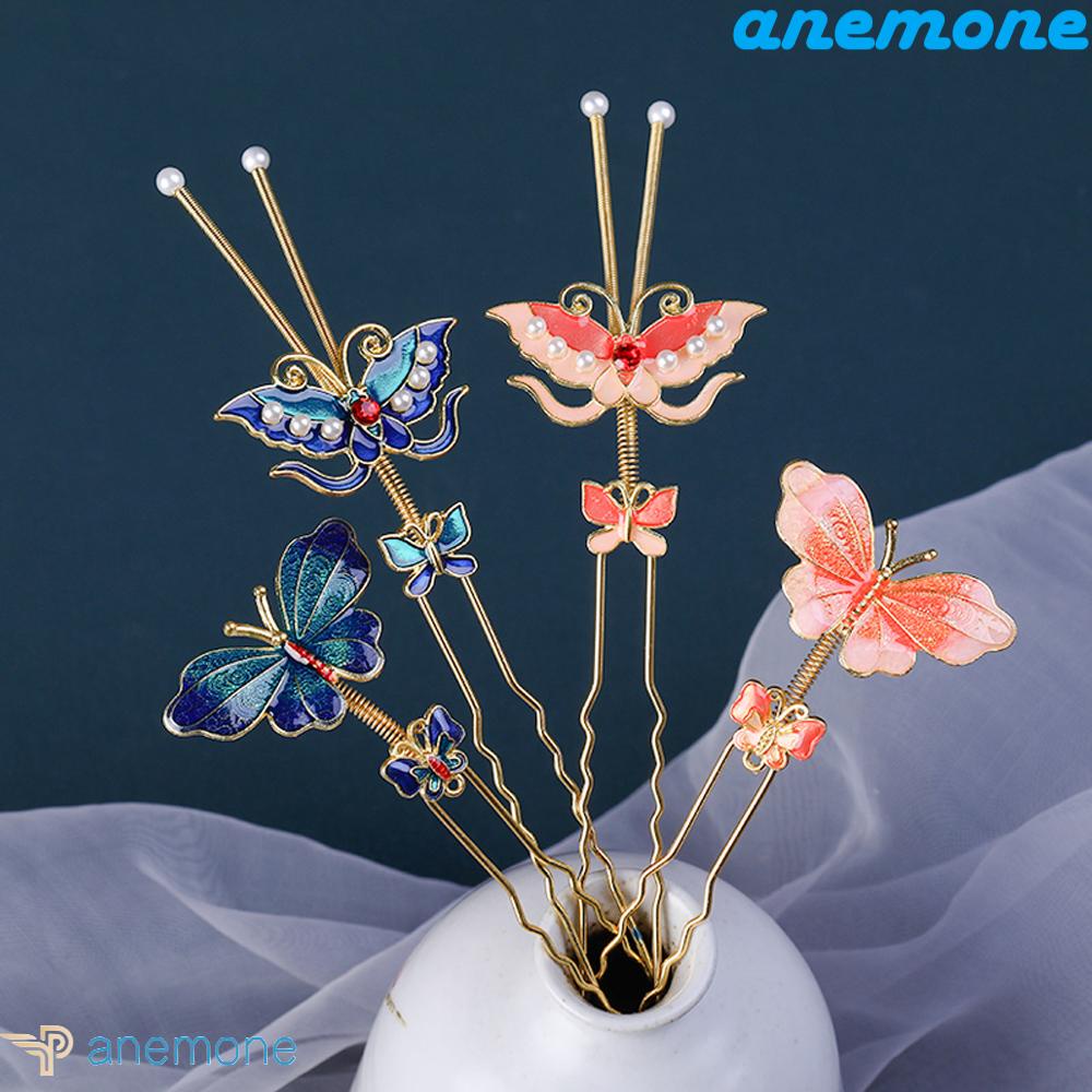 ANEMONE Trâm Cài Tóc Hình Bướm Bằng Kim Loại Hóa Trang DIY Cho Nữ