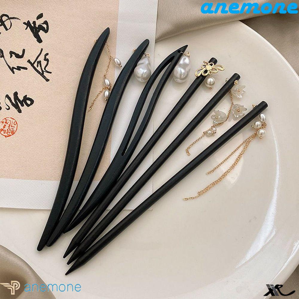 ANEMONE Trâm Cài Tóc Bằng Gỗ Phối Dây Xích Phong Cách Trung Hoa Cổ Điển Cho Nữ
