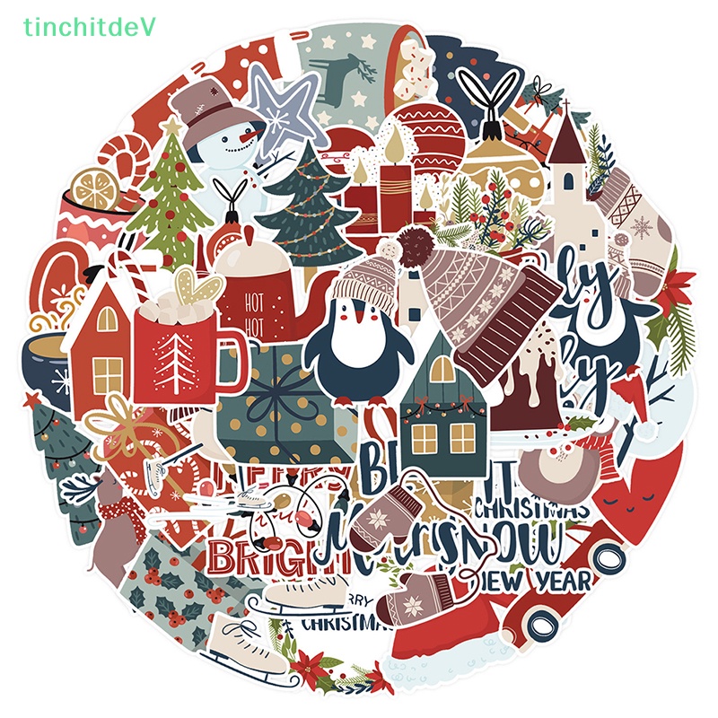 [TinchitdeV] Set 50 Miếng Dán Hoạt Hình Giáng Sinh Trang Trí Tủ Lạnh / Laptop / Điện Thoại / Hành Lý DIY