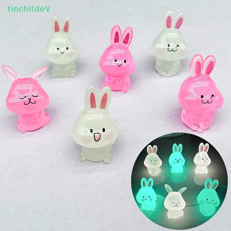 Mô Hình Chú Thỏ Mini Bằng Resin Màu Dạ Quang Dễ Thương Trang Trí Nhà Búp Bê