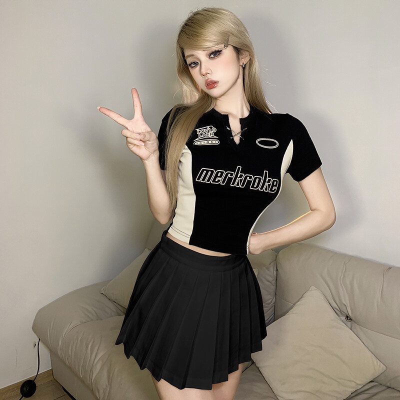 Kliou Áo Croptop Tay Ngắn In Chữ Phong Cách Hàn Quốc Thời Trang Mùa Hè 2023