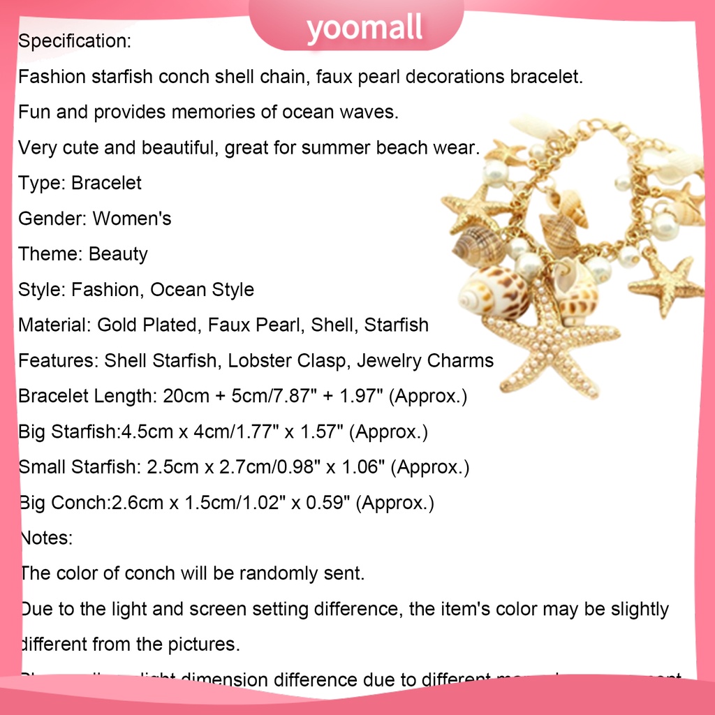 [YM] Vòng Đeo Tay Đi Biển Mạ Vàng Nhiều Kiểu Dáng Dễ Thương Có Thể Điều Chỉnh