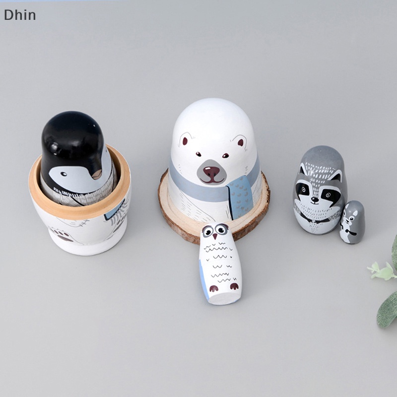 [Dhin] 5 Pcs Cartoon Animal Matryoshka Russian Nesg Dolls Matrioska Babushka COD