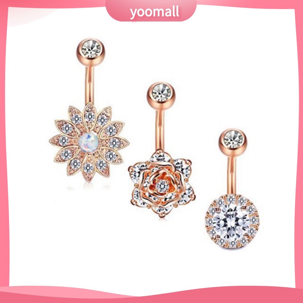 Bộ 3 Khuyên Rốn Hình Hoa Đính Đá Thời Trang Cho Nữ