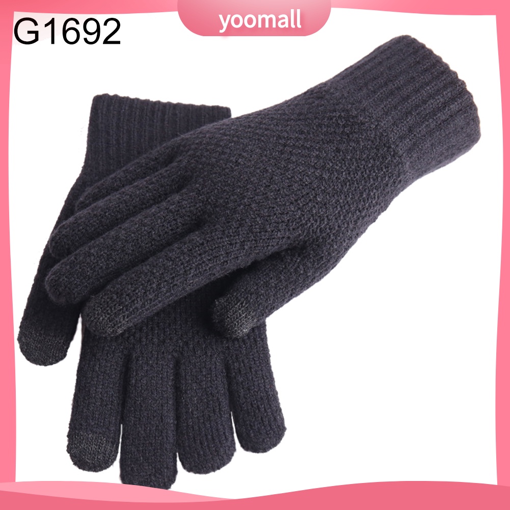 [YM] Găng Tay Len Dệt Kim Dày Dặn Giữ Ấm Mùa Đông Có Thể Dùng Màn Hình Cảm Ứ