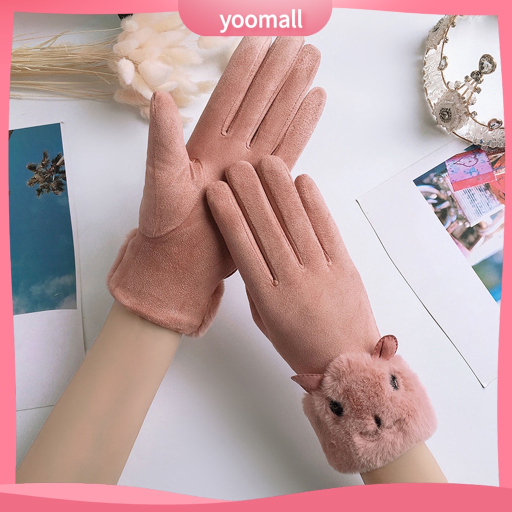 1 Đôi Găng Tay Da Lộn Lót Lông Dày Dặn Giữ Ấm Chống Rách Có Thể Chạm Màn Hình Cảm Ứng Cho Nữ