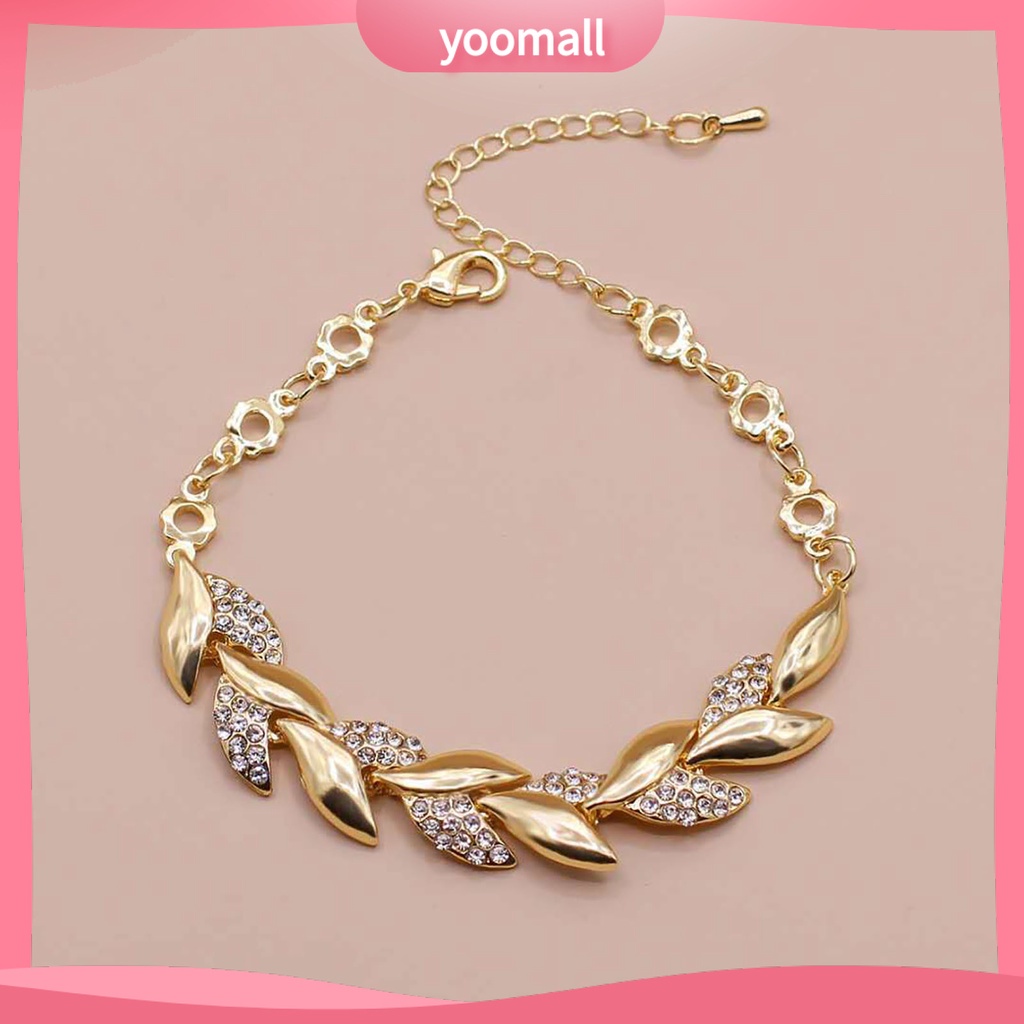 Vòng Tay Hình Chiếc Lá Đính Đá Có Thể Điều Chỉnh Kích Thước Cho Nữ