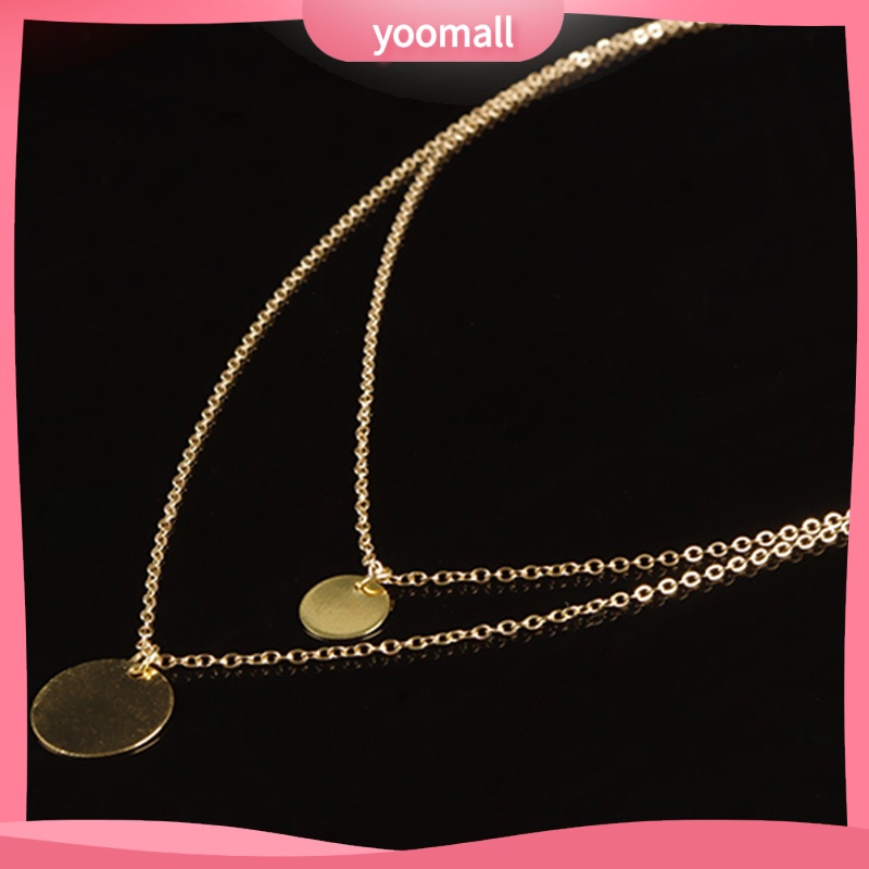 [YM] Vòng cổ Kép Mặt Hình Học Vàng Đồng Đính Kim Sa Quyến Rũ Phong Cách Retro Cho Nữ