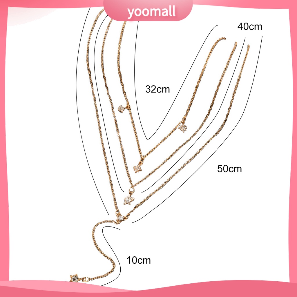 [YM] Vòng Cổ Choker Dài Nhiều Lớp Mặt Ngôi Sao Năm Cánh Đính Kim Cương Giả Cho Nữ Dating