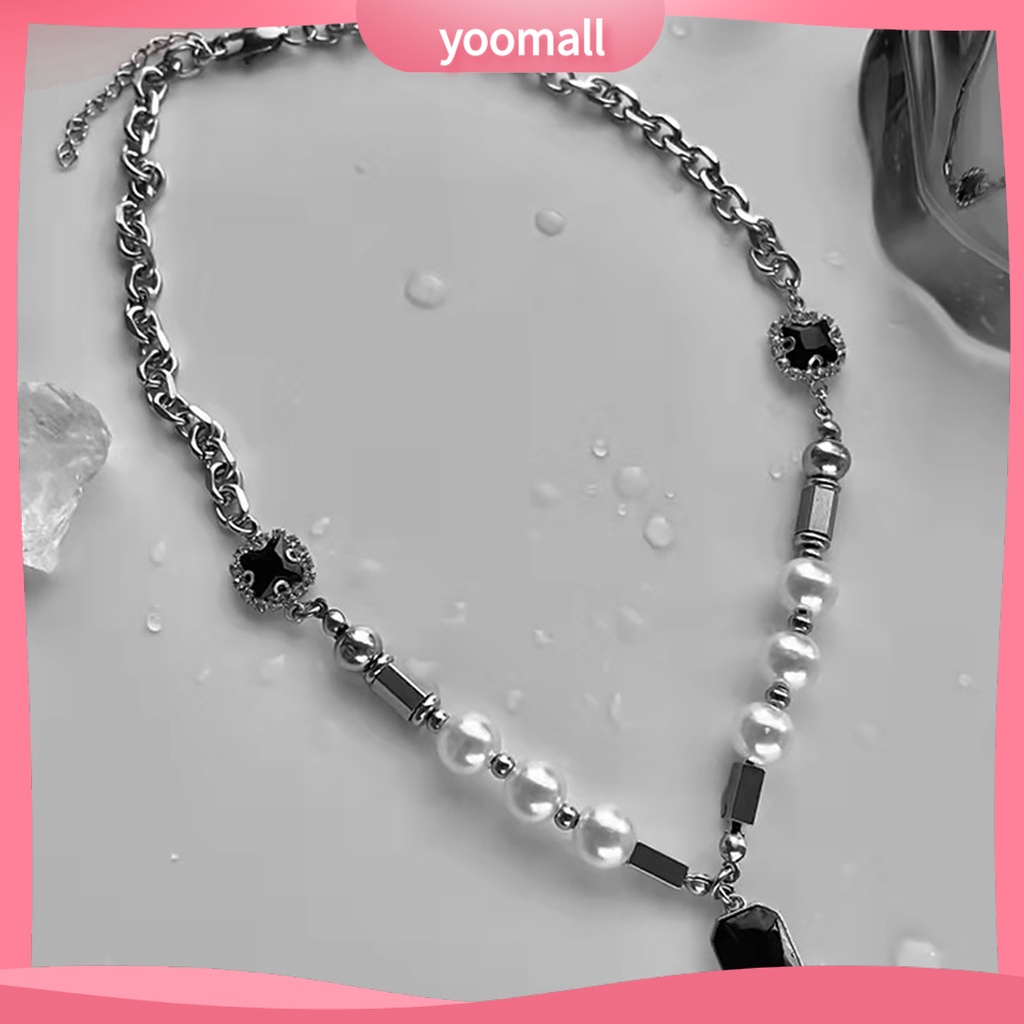 Vòng cổ Mạ Điện Đính Ngọc Trai Nhân Tạo Phong Cách Punk Hip hop Cho Nam