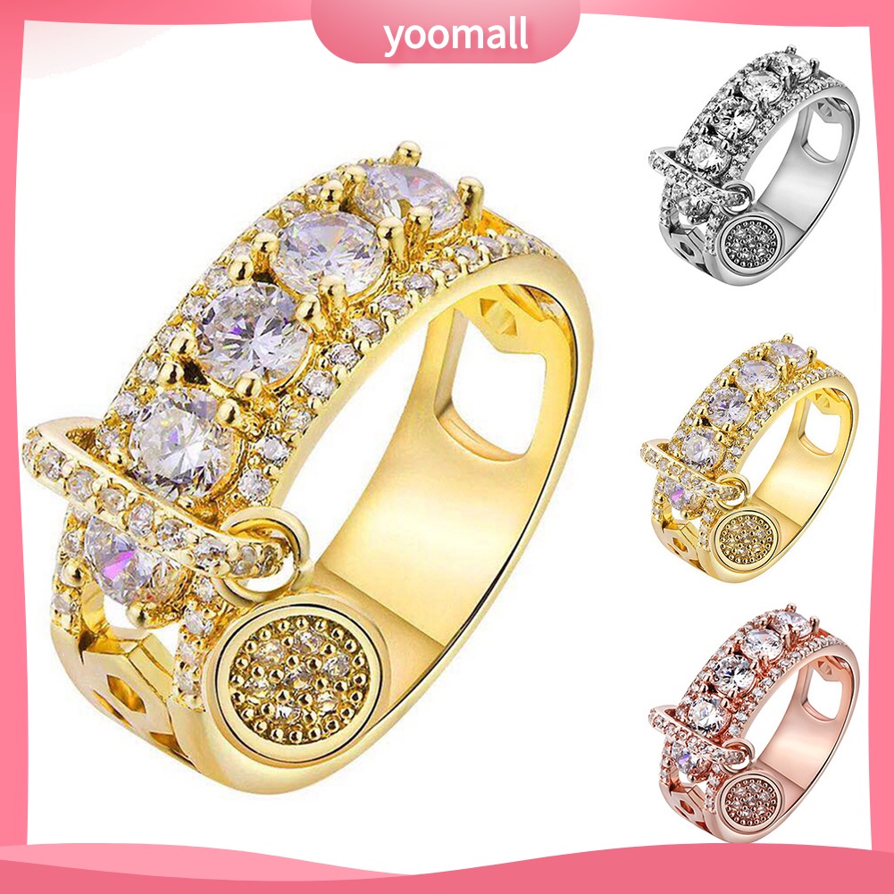 Nhẫn Đính Đá Zircon Hình Đĩa Kim Loại Sáng Tạo Cho Nữ