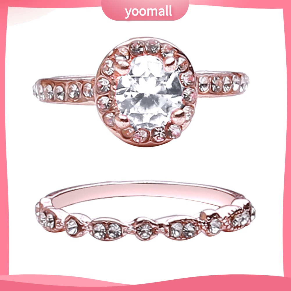 Bộ 2 Nhẫn Đính Đá Zircon Thời Trang Sang Trọng Cho Nữ