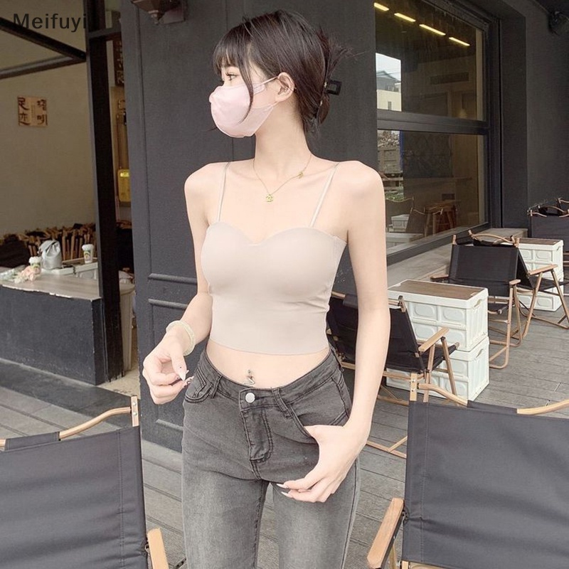 [Meifuyi] Women Camisole With Breast Pad Summer Solid Color Sexy Sleeveless Backless Slim Top COD