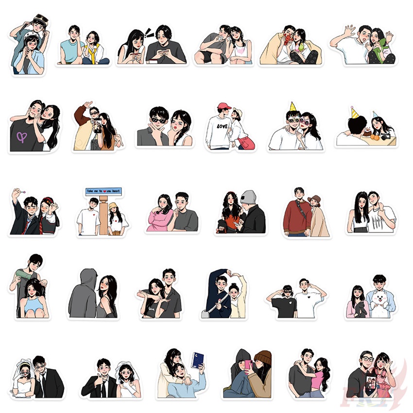 ❉ Cặp Đôi Ngọt Ngào. Miếng Dán Hướng Dẫn Ánh Sáng Tình Yêu Series 01 ❉ Bộ 60 Sticker Chống Thấm Nước Họa Tiết Doodle Hợp Thời Trang
