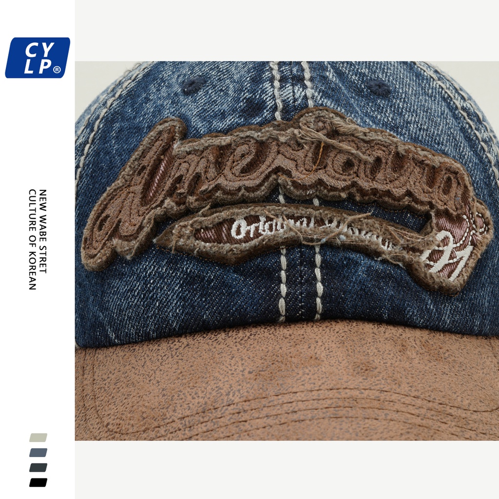 Mũ Lưỡi Trai Denim Thêu Chữ Phong Cách Retro Cho Cặp Đôi