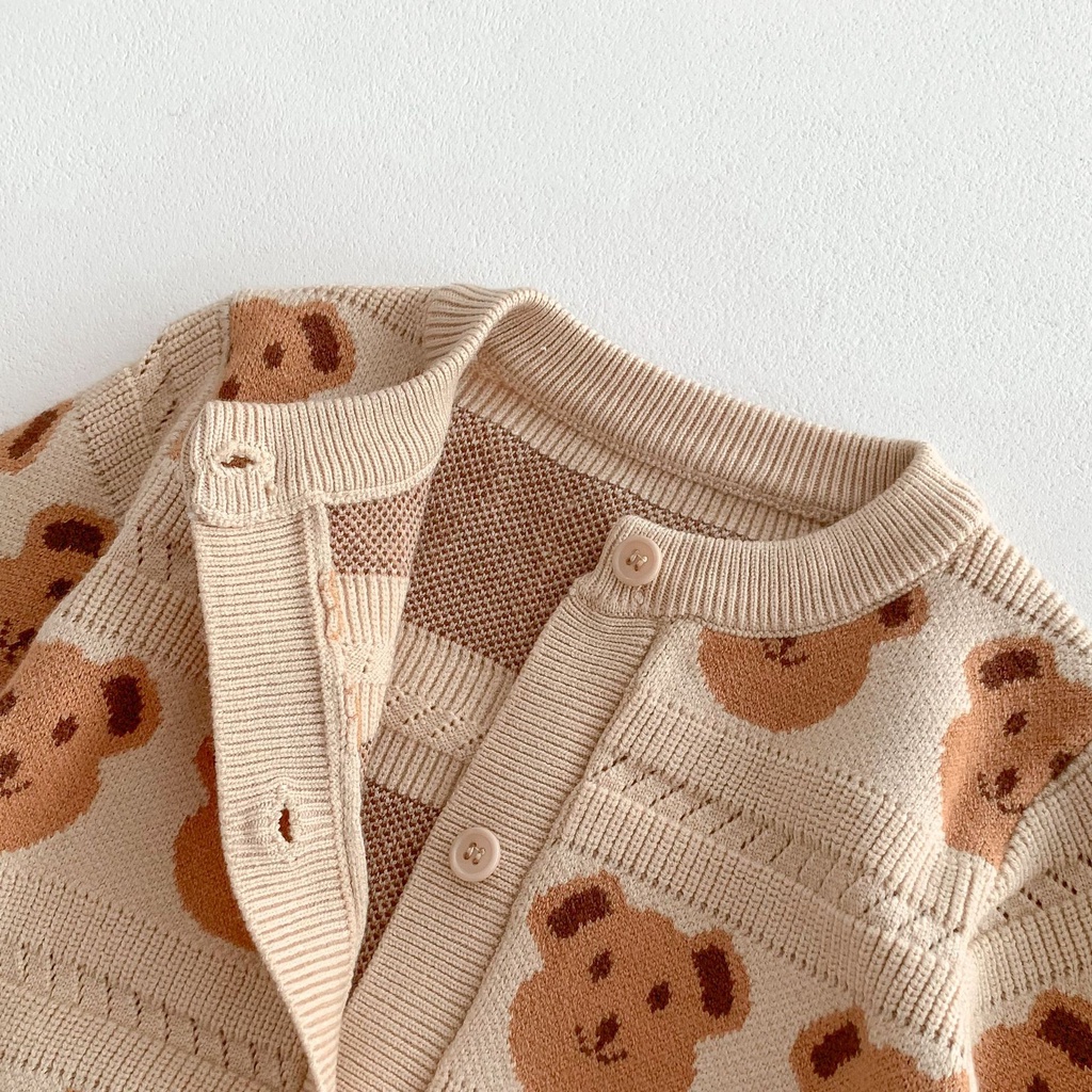Áo Khoác Len Cardigan Tay Dài Phong Cách Hàn Quốc Dễ Thương Thời Trang Thu Đông Cho Bé Gái
