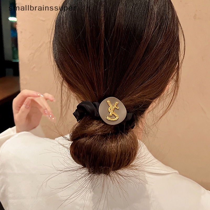 Dây Buộc Tóc Đuôi Ngựa Co Giãn Màu Trơn In Chữ Tiếng Anh Thời Trang Vintage Cho Nữ