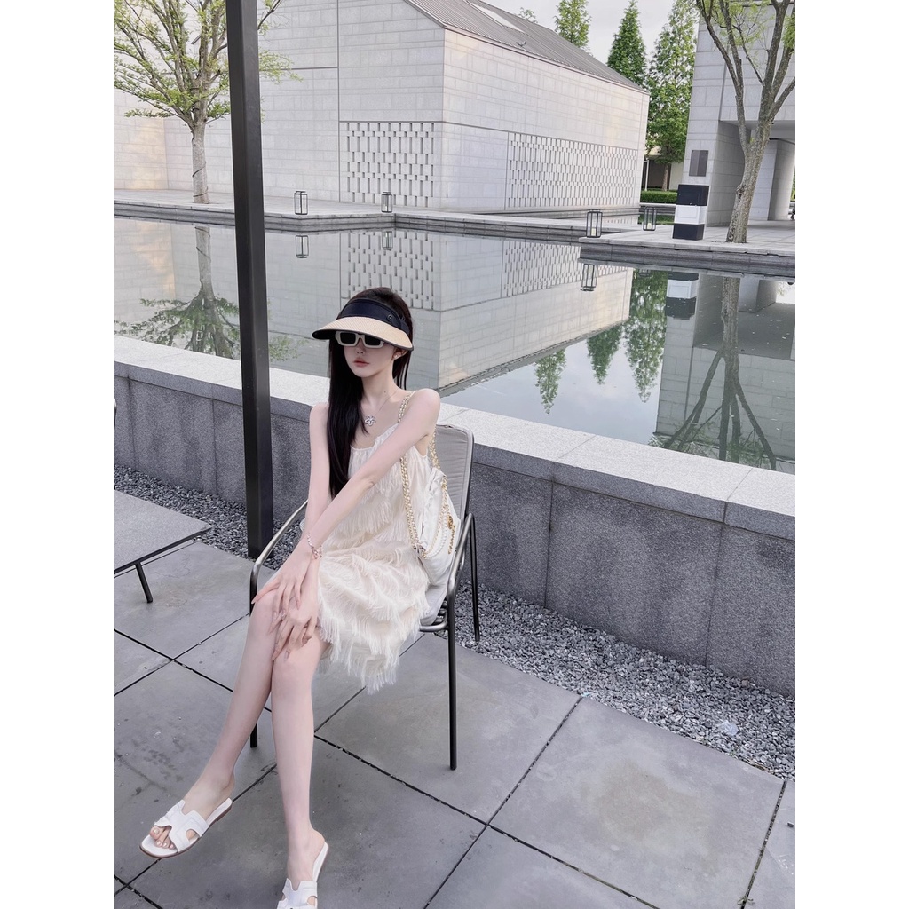 Đầm Hai Dây Dáng Rộng Màu Trơn Phong Cách Thanh Lịch Cho Nữ