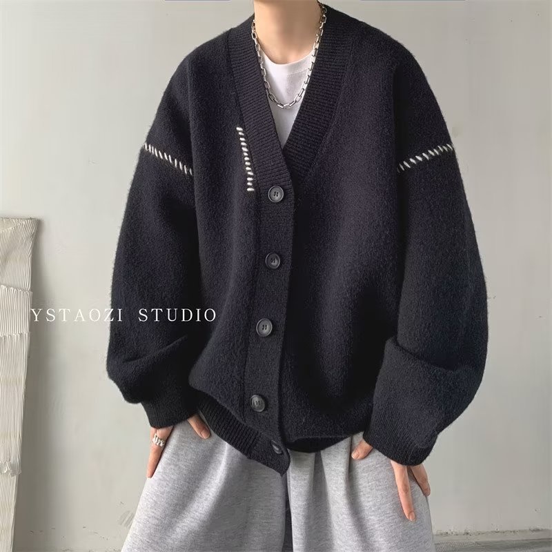 S-3XL Áo Khoác Cardigan Dệt Kim Cotton Dáng Rộng Màu Trơn Phong Cách Nhật Bản Thời Trang Thu Đông Cho Nam