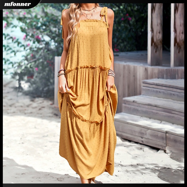 Đầm Dài Hai Dây Không Tay Lưng Cao Màu Sắc Trơn Dành Cho Nữ