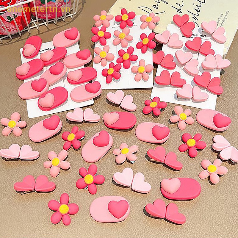 Set 5 Kẹp Tóc Nhỏ Hình Bông Hoa Màu Hồng Ngọt Ngào Đáng Yêu Dành Cho Bé Gái
