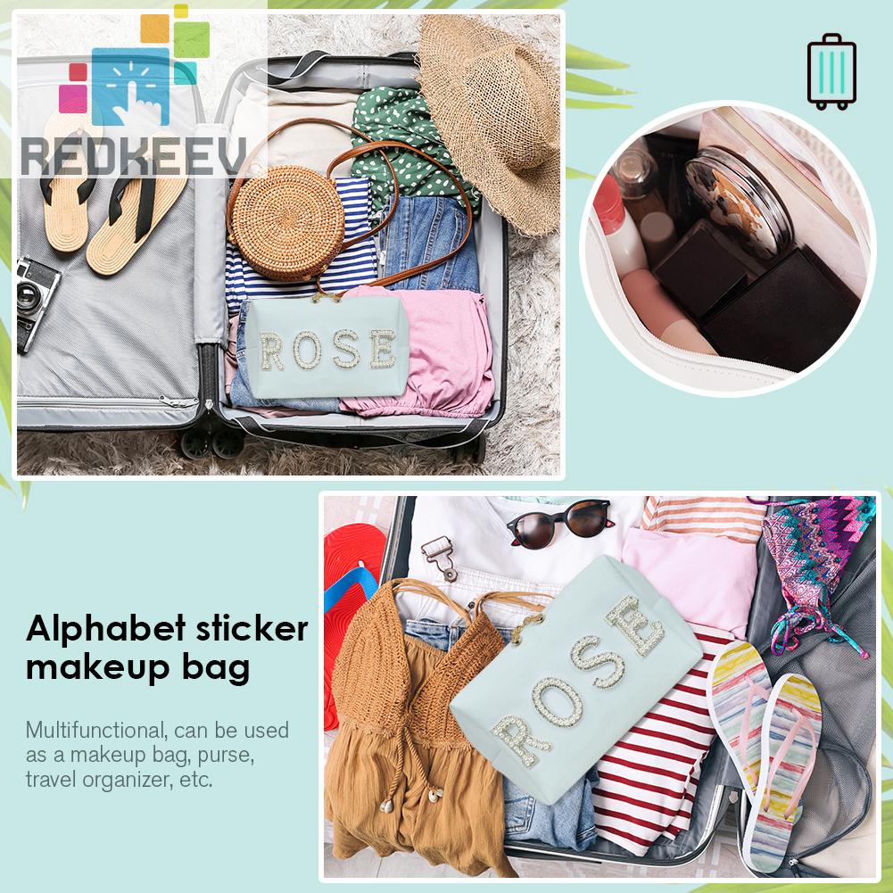 Túi Đựng Mỹ Phẩm Bằng Da PU In Chữ Nhỏ Gọn Tiện Dụng Mang Theo Du Lịch