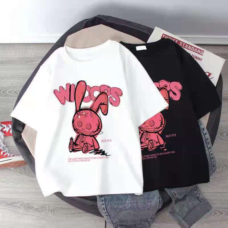 Áo Thun 100% Cotton Tay Ngắn Dáng Rộng In Họa Tiết Dễ Thương Phong Cách Hàn Quốc Thời Trang Mùa Hè Cho Nữ