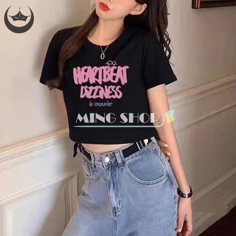 Áo Thun Lửng Tay Ngắn Cổ Tròn In Chữ Thời Trang Dành Cho Nữ