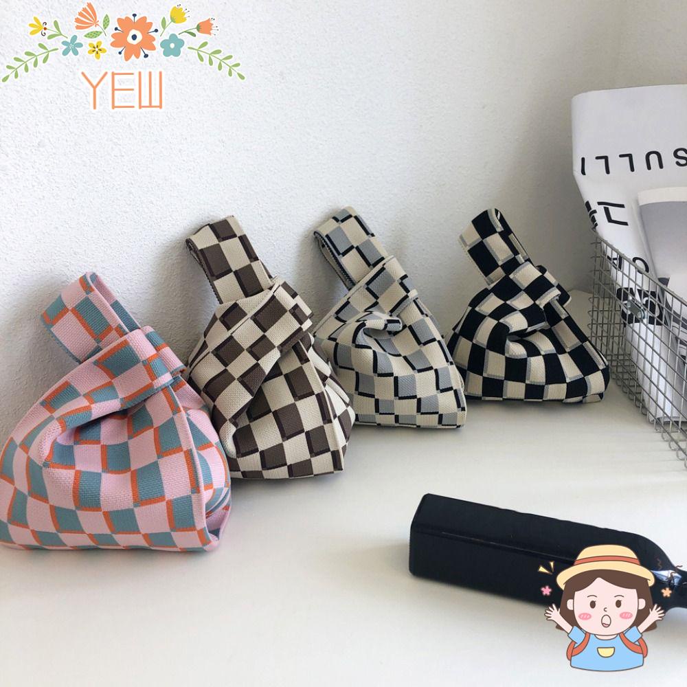 Túi Xách Đeo Vai Mini Đan Len Họa Tiết Sọc Caro Thắt Nút Thời Trang Cho Nữ