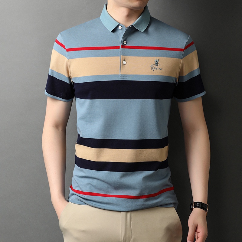Áo Thun POLO Tay Ngắn Họa Tiết Sọc Ngang Bằng Cotton Thời Trang Cho Nam