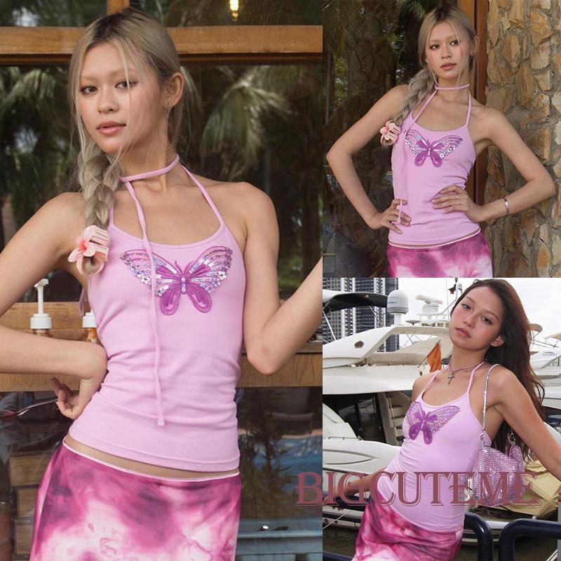 Áo Lửng Không Tay Thêu Hình Bướm Đính Sequin Lấp Lánh Thời Trang Cho Nữ