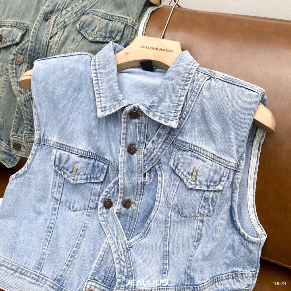 Áo gile denim hai vạt khuy gev - 10029