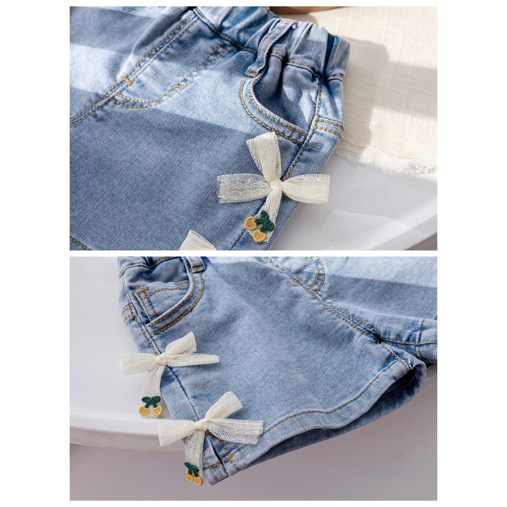 Quần Short Denim Đính Nơ Thời Trang Mùa Hè Cho Bé Gái