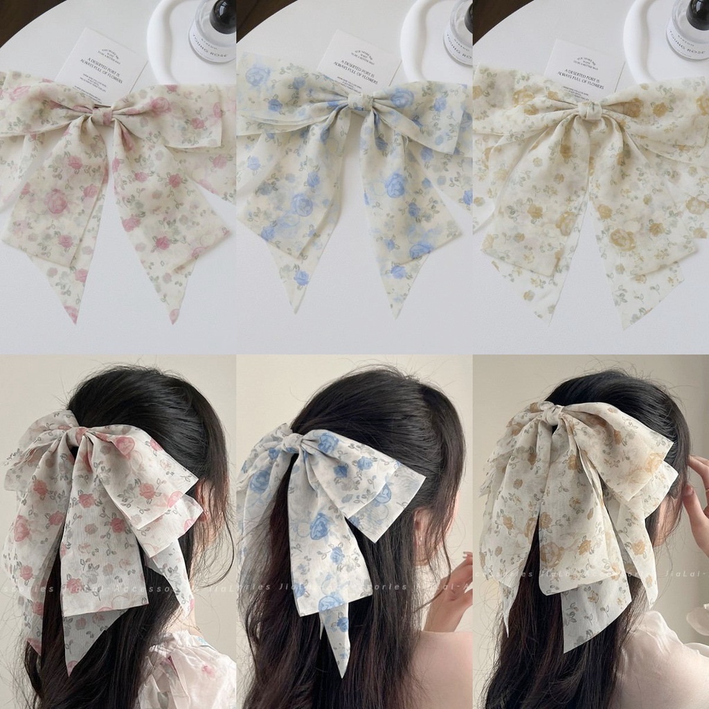 Kẹp Tóc Nơ Vải Tuyn Cỡ Lớn Phong Cách Hàn Quốc