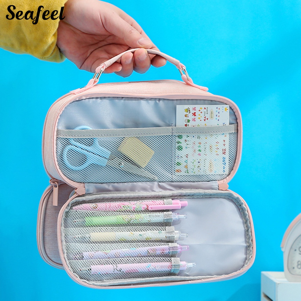 Túi Đựng Bút Bằng Vải Hai Chiều Sức Chứa Lớn Có Khóa Kéo Cho Văn Phòng