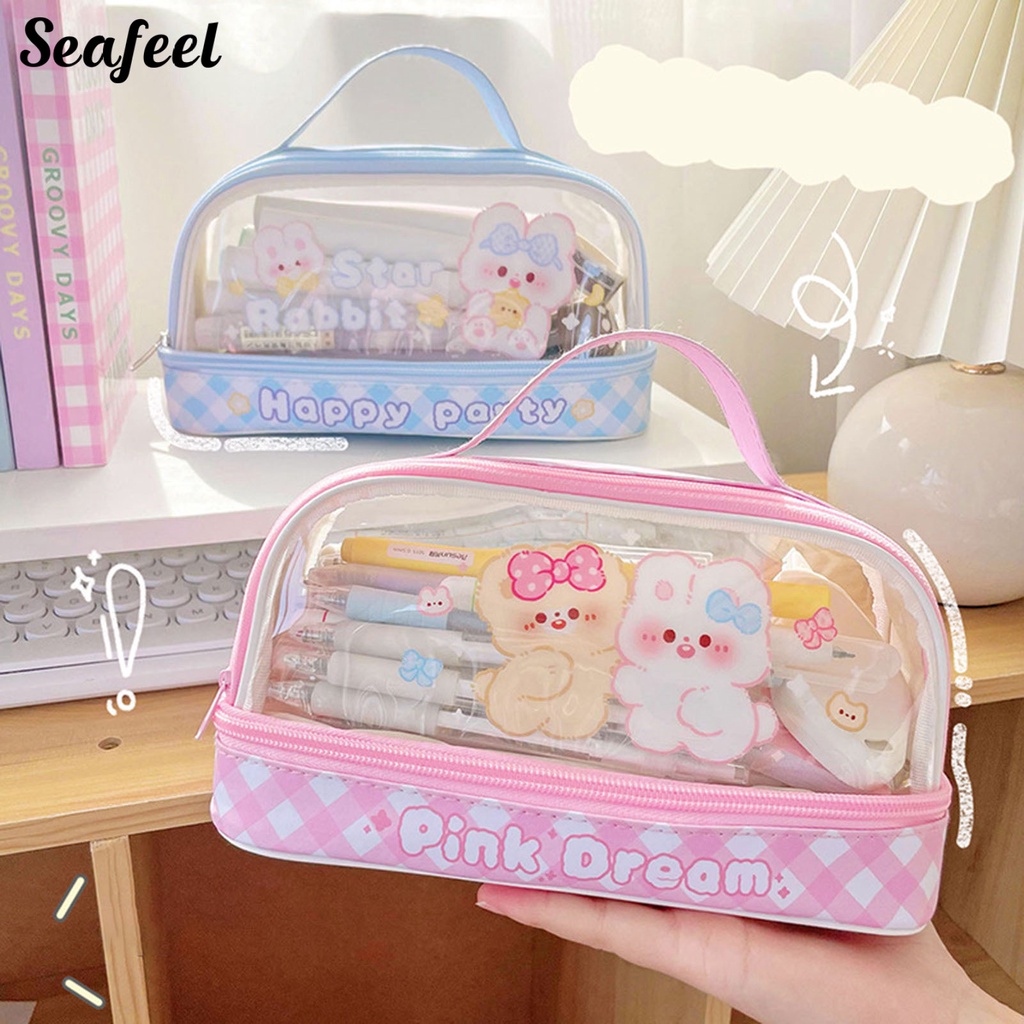 Túi Đựng Bút Bằng Da Sức Chứa Lớn Họa Tiết Hoạt Hình Có Thể Nhìn Thấy