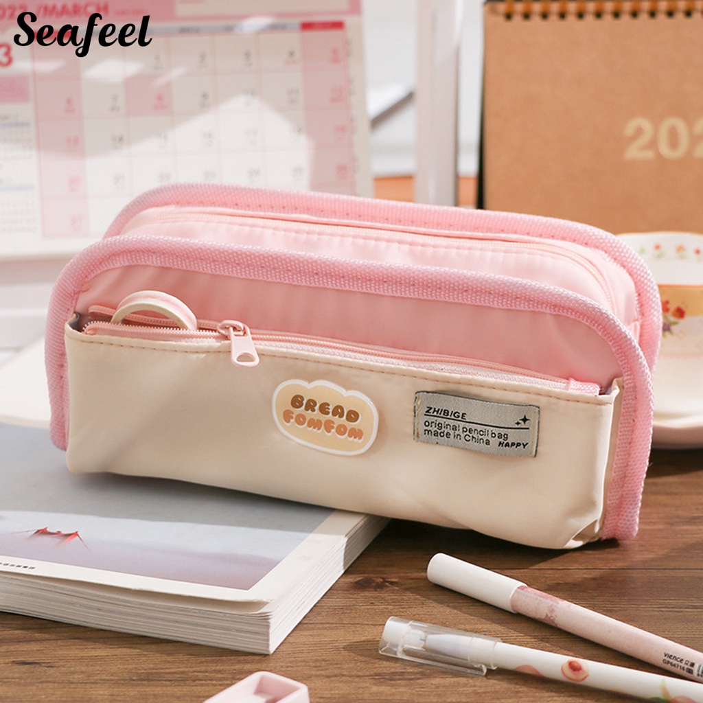 Túi Đựng Bút Bằng Vải Bạt Ba Ngăn Sức Chứa Lớn Có Khóa Kéo Đa Năng Nhiều Màu Sắc