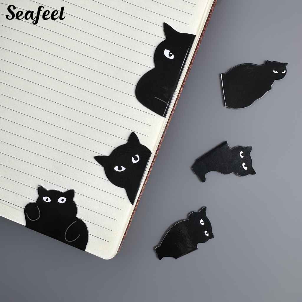Bộ 6 Thẻ Đánh Dấu Trang Sách Hình Mèo Đen Đáng Yêu Có Thể Tái Sử Dụng