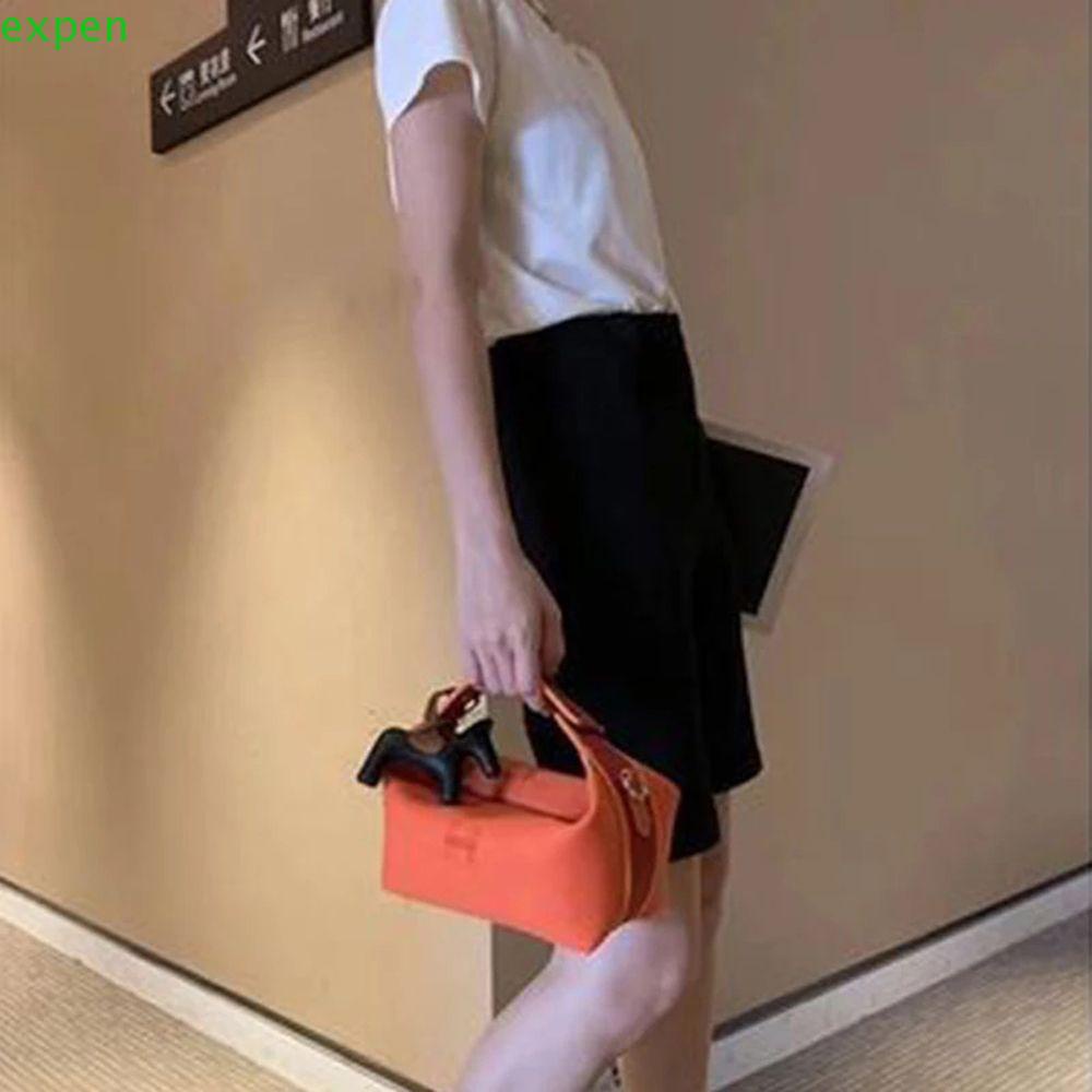 Túi Đựng Mỹ Phẩm Khóa Kéo In Chữ H / Ngựa Một Sừng Phối Nút Bấm Thời Trang Hàn Quốc