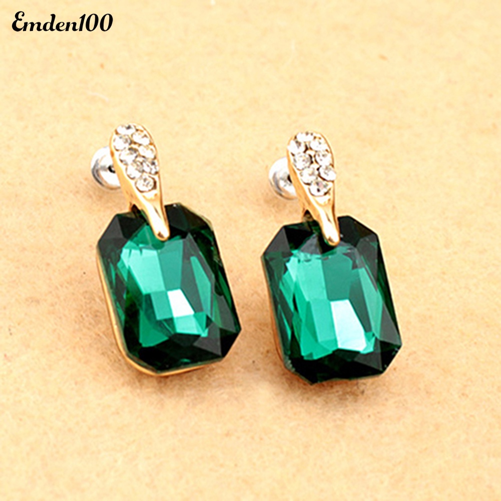 Đôi Bông Tai Mặt Chữ Nhật Đính Đá Thời Trang